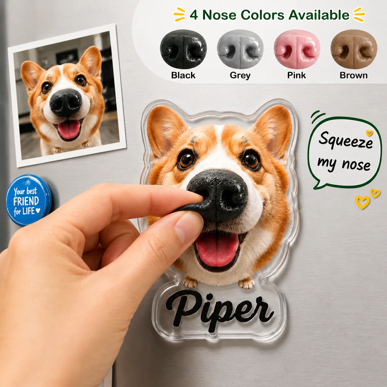 Custom Dog Nose Squishy Fridge Magnet Sticker – Personalized Pet Nose Squeeze Toy with Custom Face & Name CH07 911832 - Image 2