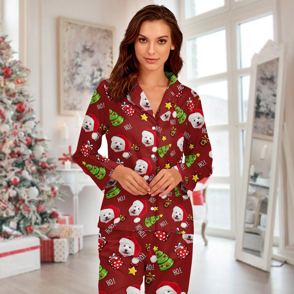 Custom Dog Photo Ho Ho Ho Pajamas Funny Christmas Gift For Dog Lovers CH07 896296 - Image 2
