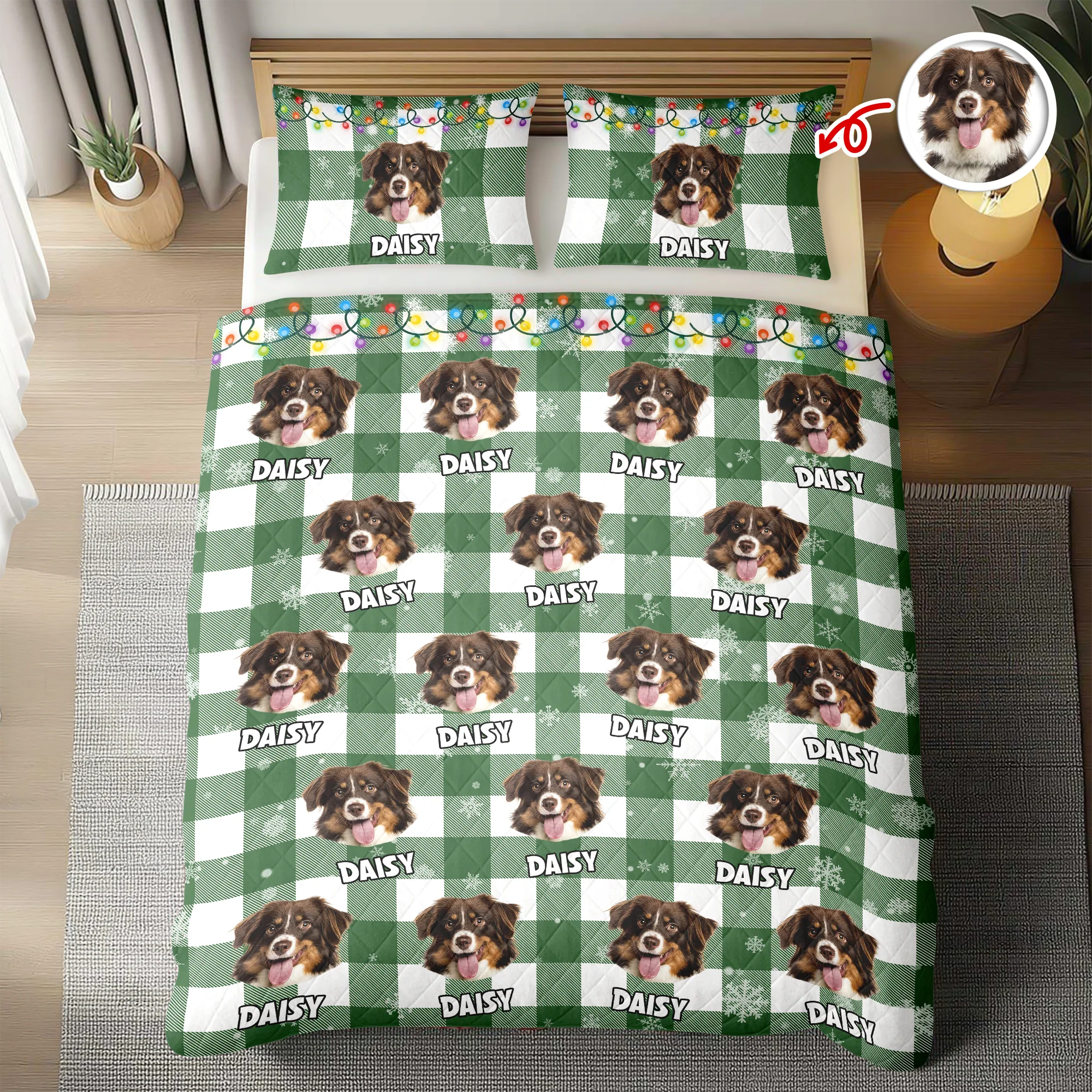 Custom Dog Photo Name Snow Christmas Light Holiday Bedding Set CH07 899086 - Image 3