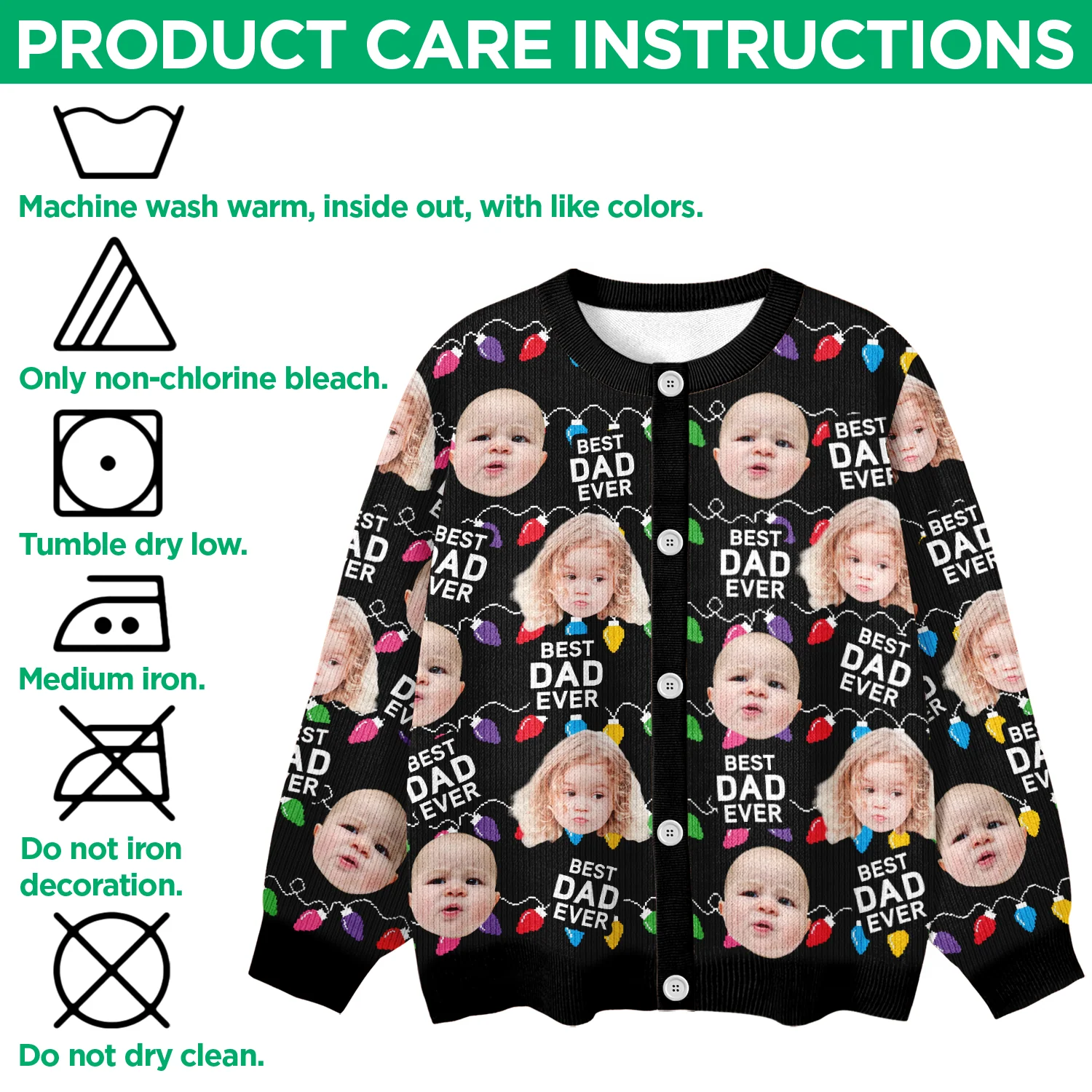 Custom Funny Kids Photo Best Mommy Daddy Ever Christmas Light Cardigan CH07 899838 - Image 3