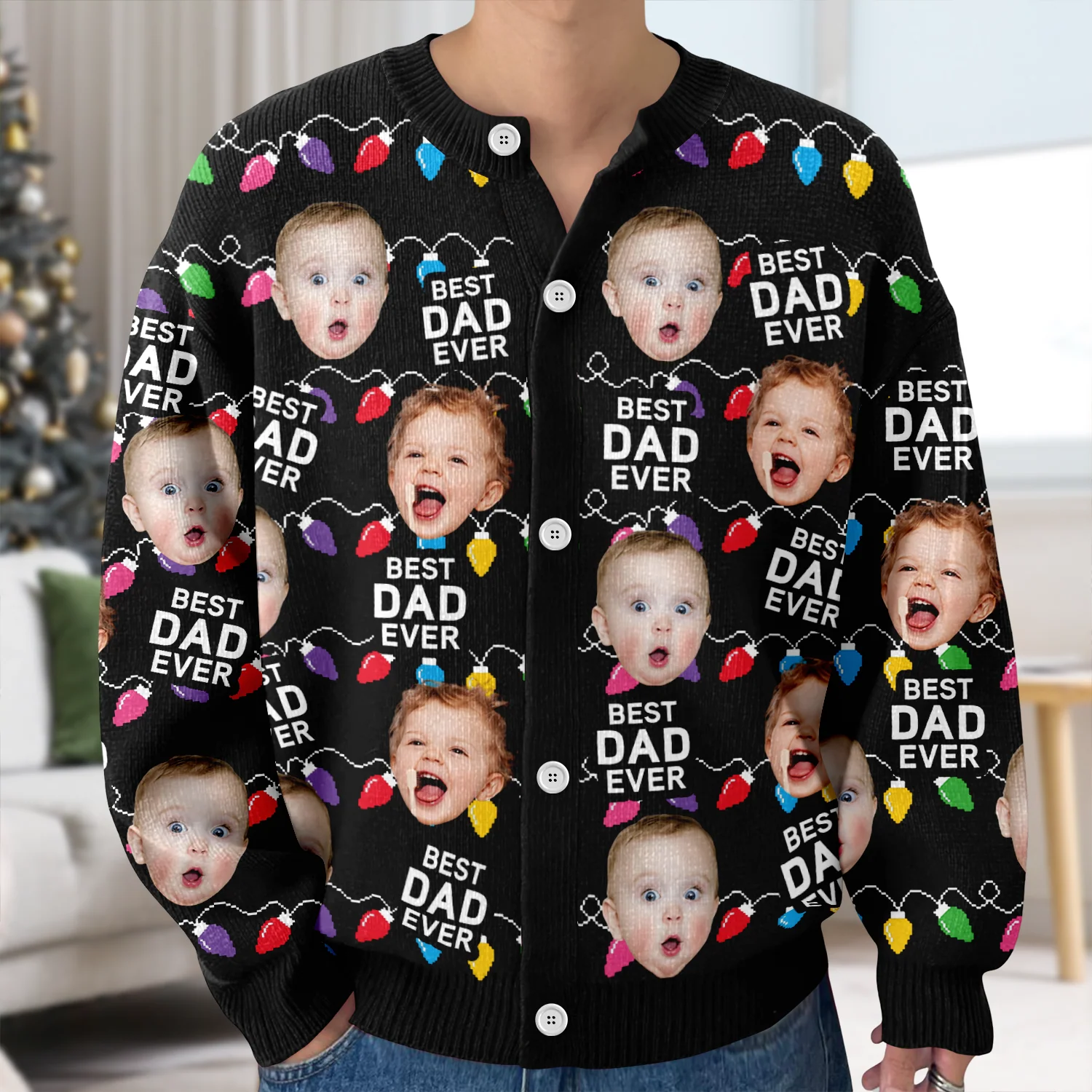 Custom Funny Kids Photo Best Mommy Daddy Ever Christmas Light Cardigan CH07 899838 - Image 4