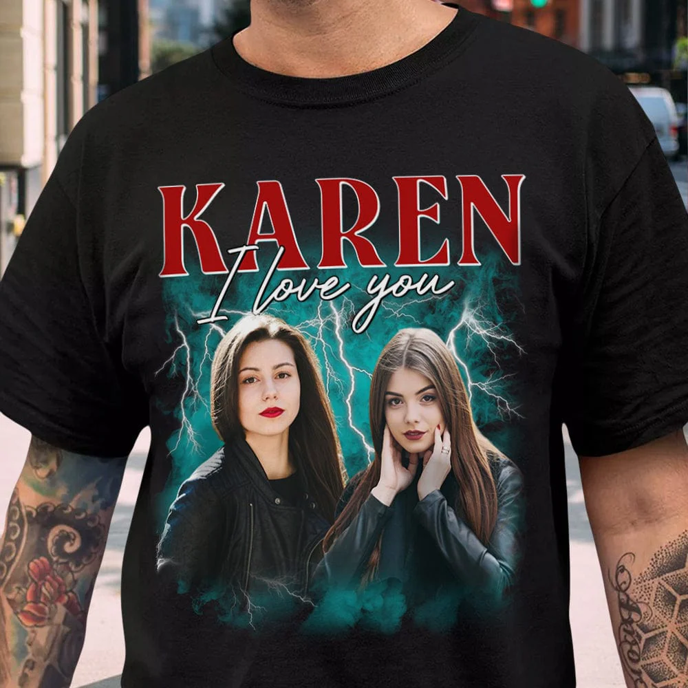 Custom Girlfriend Photo Vintage Bootleg Dark Shirt Valentines Gift For Girlfriend HO82 895024 - Image 3