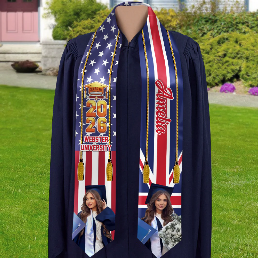 Custom Grad Photo Country Flag Class of 2026 Stoles Sash, Graduation Gift, Senior Gift CH07 910058 - Image 4