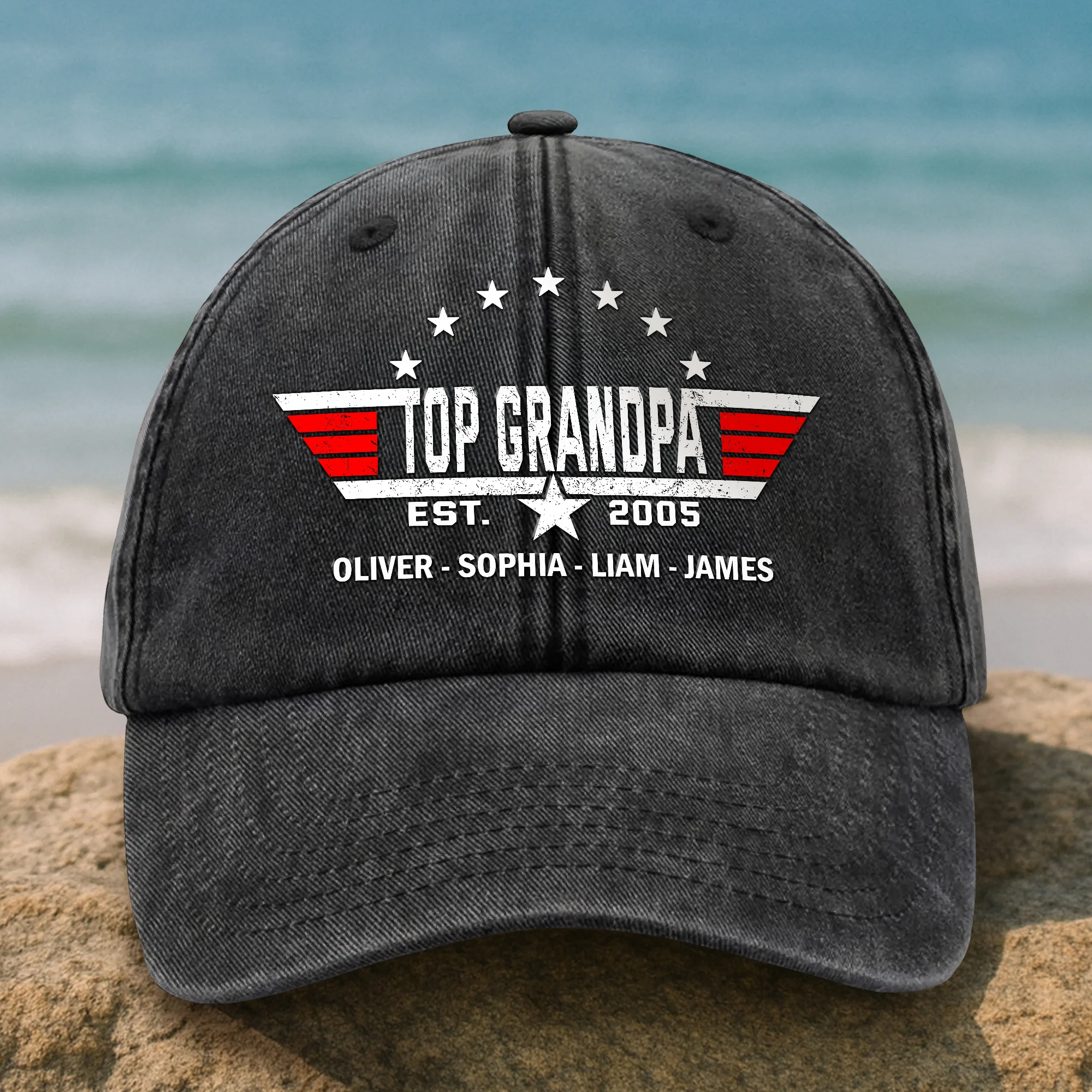 Custom Kid Name Personalized Top Papa American Washed Denim Baseball Cap CH07 896012 - Image 4