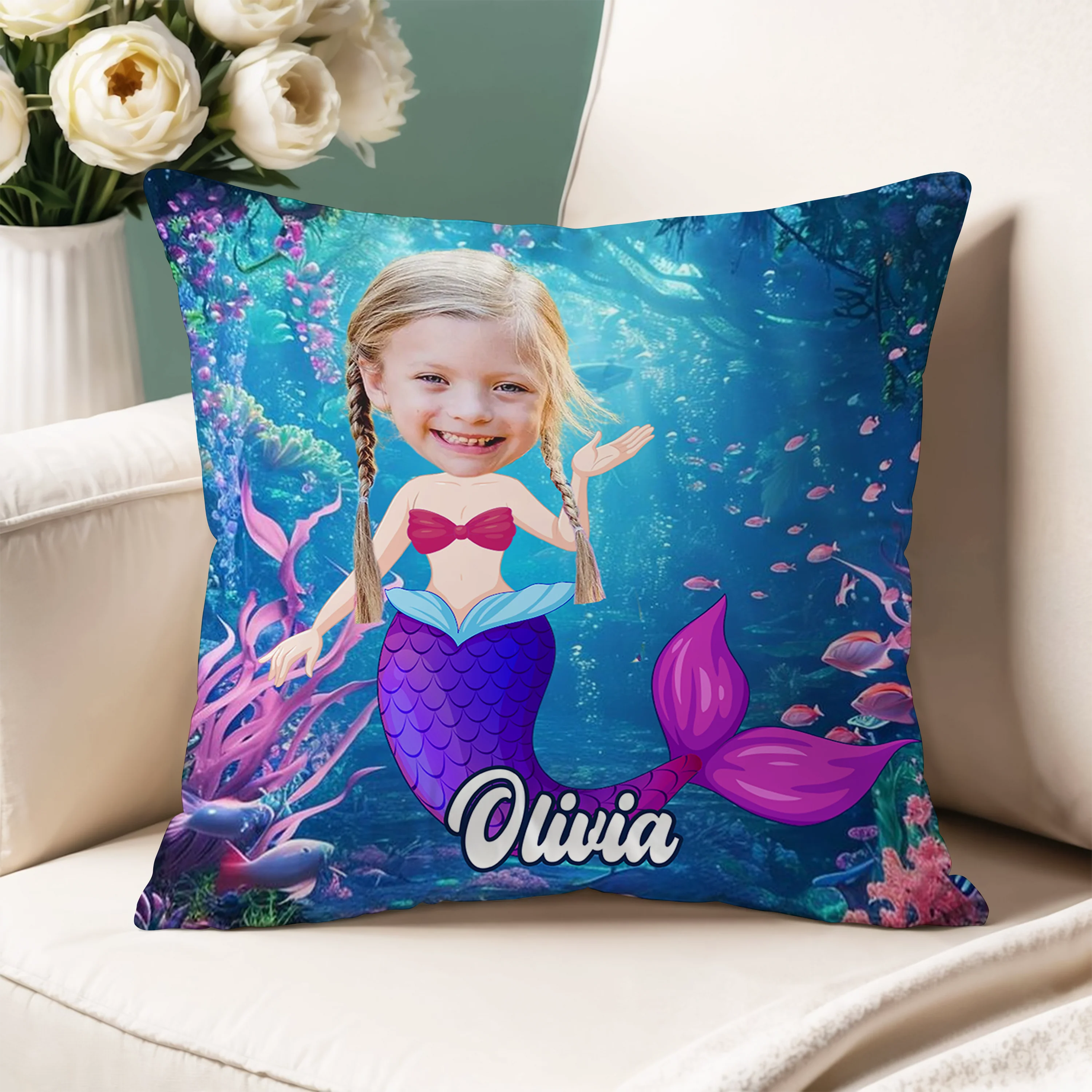 Custom Kid Photo Mermaid Princess Pillow Gifts for Girls CH07 896476 - Image 3