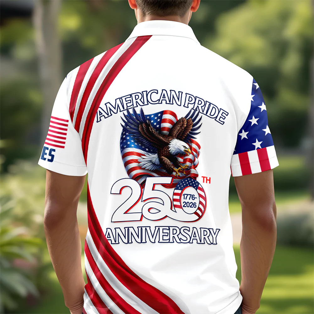 Custom Name American Pride Patriotic 250th Anniversary Eagle Polo Shirt CH07 911088 - Image 3