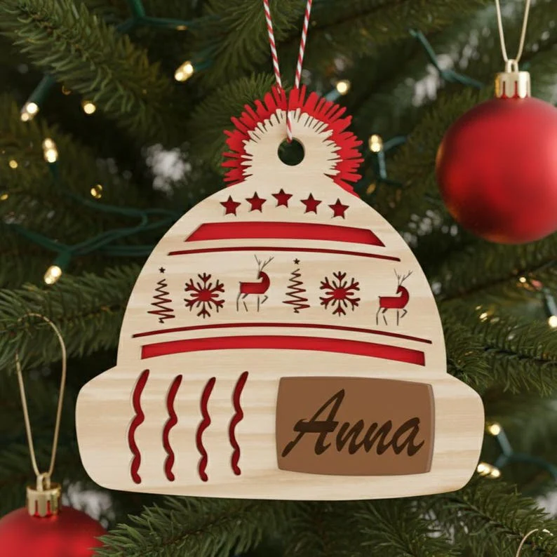 Custom Name Christmas Beanie Hat Layered Wood Ornament CH07 896630 - Image 3