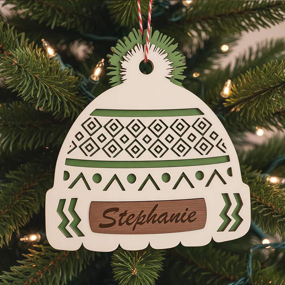 Custom Name Christmas Beanie Hat Layered Wood Ornament CH07 896630 - Image 4