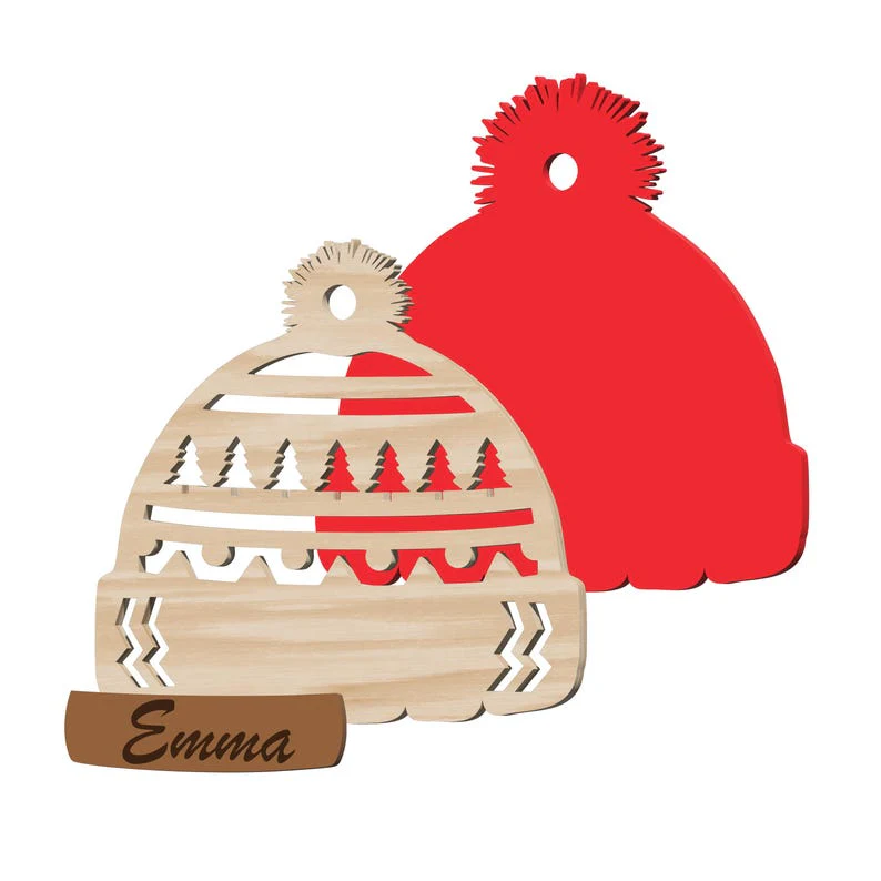 Custom Name Christmas Beanie Hat Layered Wood Ornament CH07 896630 - Image 5