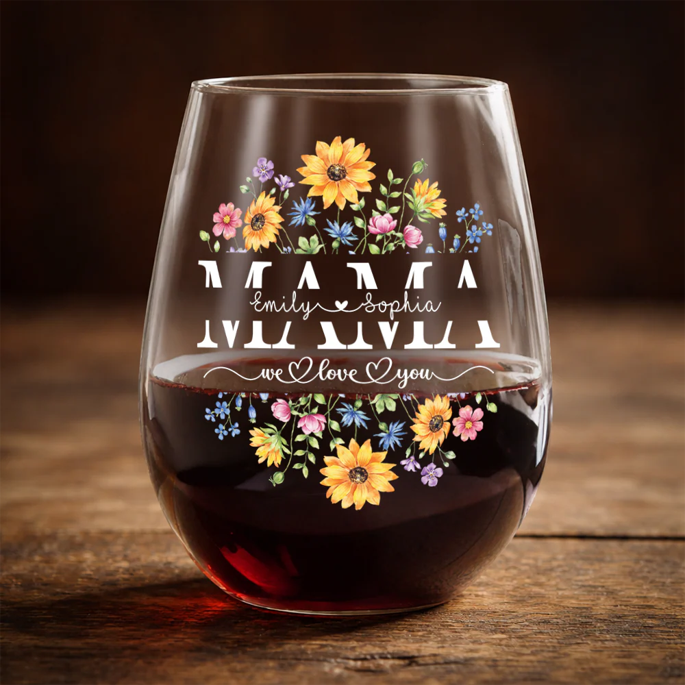 Custom Name We Love You Mom Flower Wine Glass CH07 910384 - Image 2