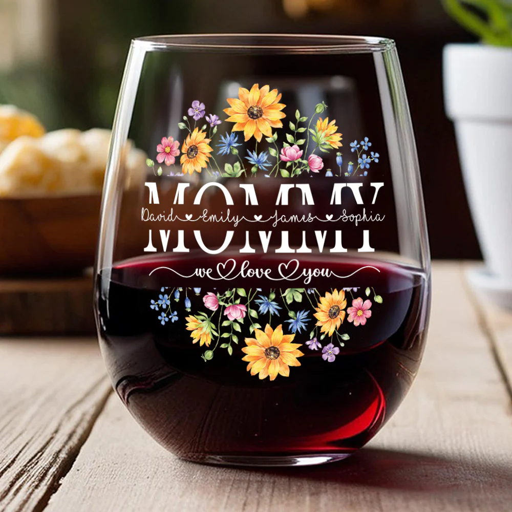 Custom Name We Love You Mom Flower Wine Glass CH07 910384 - Image 4