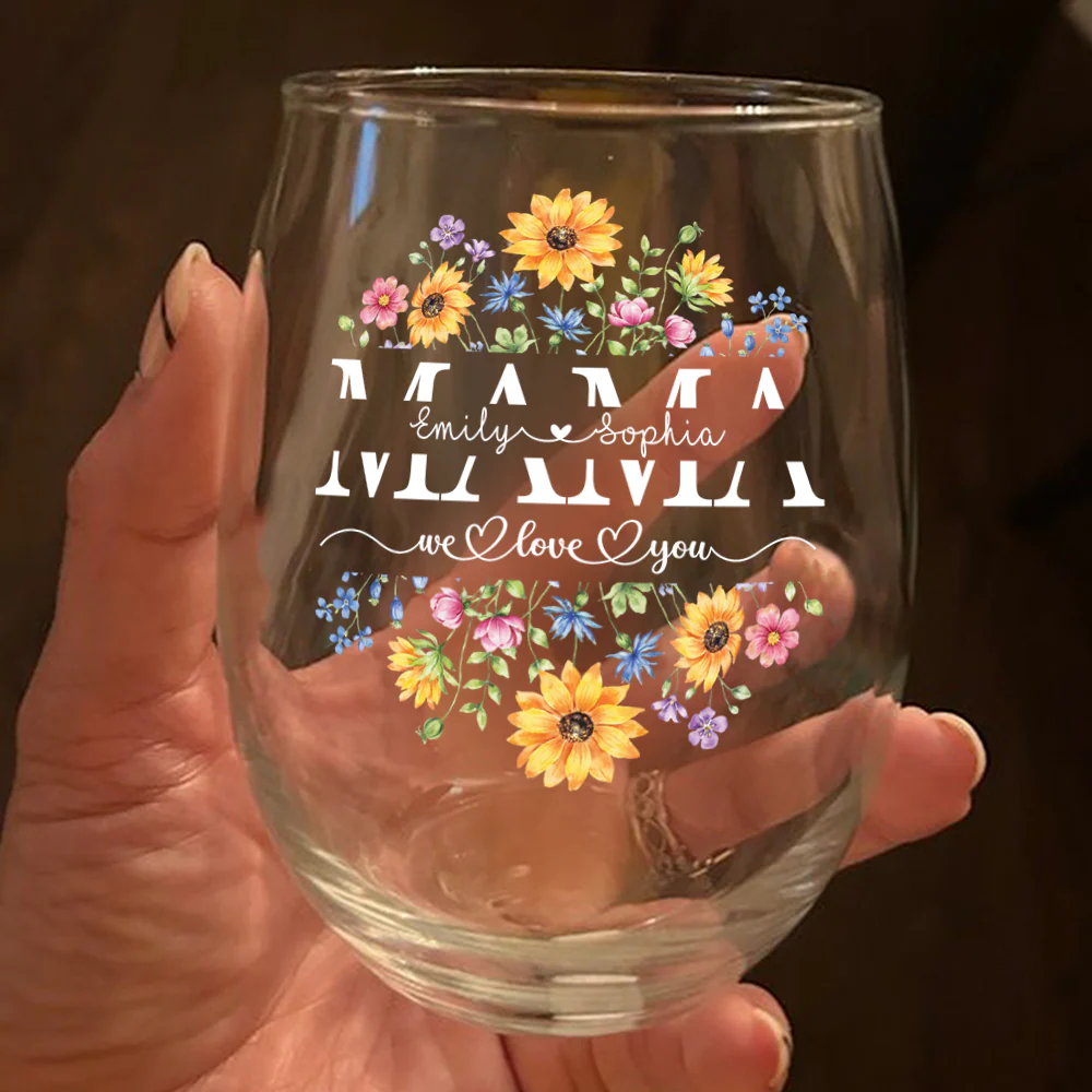 Custom Name We Love You Mom Flower Wine Glass CH07 910384 - Image 5