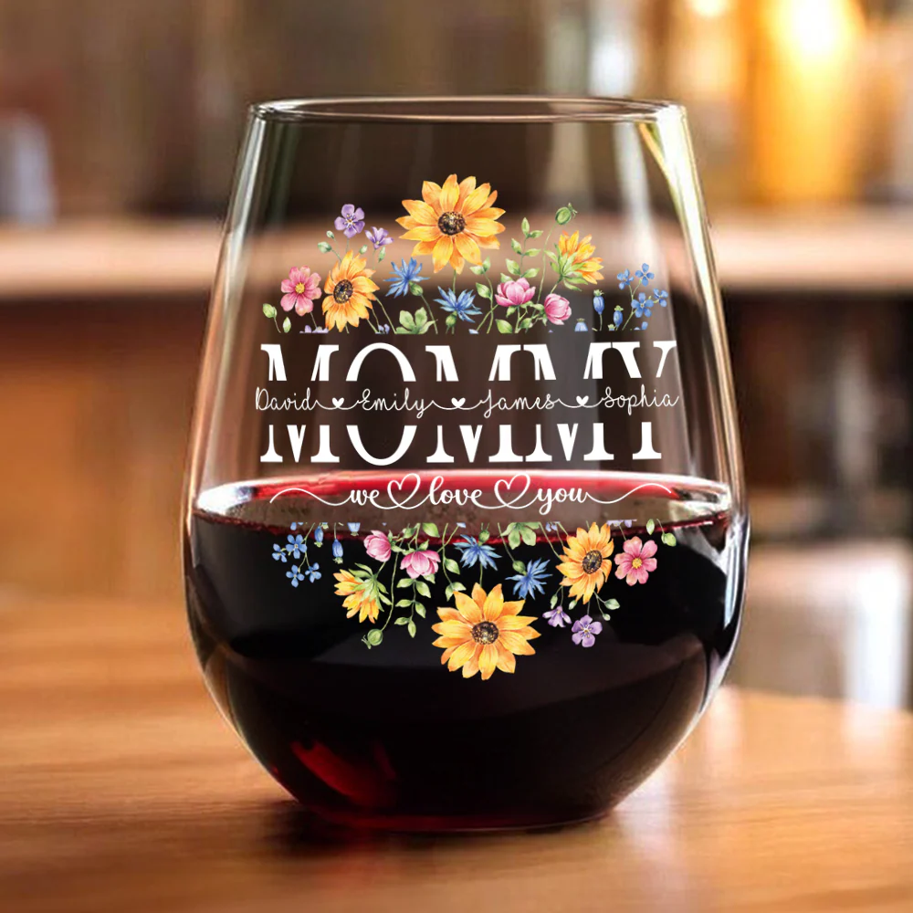 Custom Name We Love You Mom Flower Wine Glass CH07 910384 - Image 6