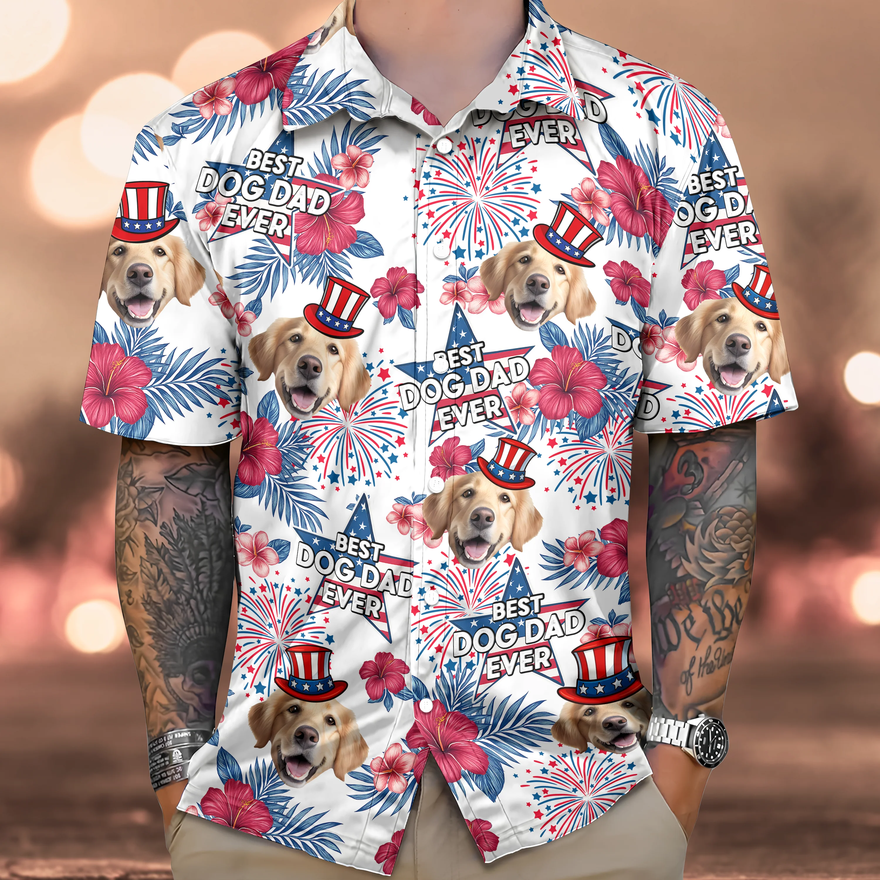 Custom Pet Photo Best Dog Dad Ever - Personalized Independence Day Hawaiian Shirt CH07 895774 - Image 3