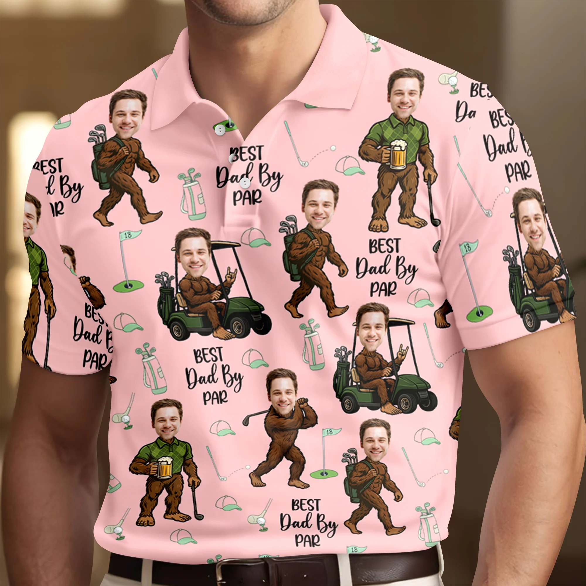 Custom Photo Best Dad By Par Golf Polo Shirt Personalized Funny Faces Bigfoot Golf Shirt For Dad CH07 910858 - Image 4