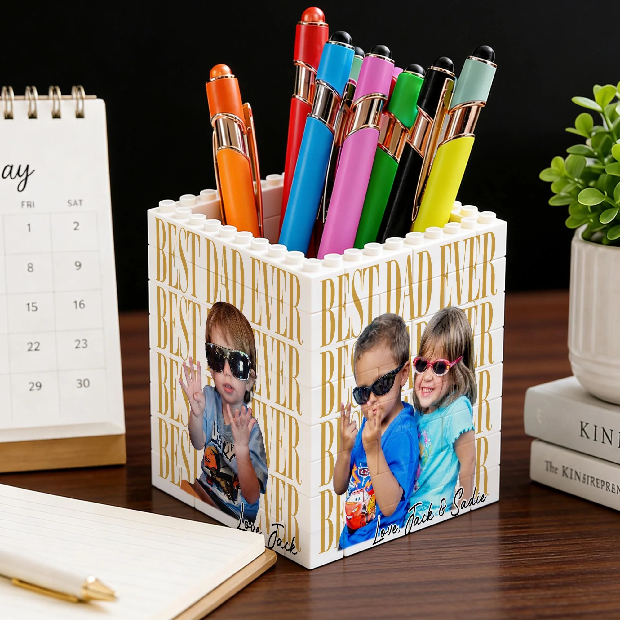 Custom Photo Best Dad Mom Ever Dad Brick Pencil Pot Fathers Day Gift CH07 911754 - Image 2