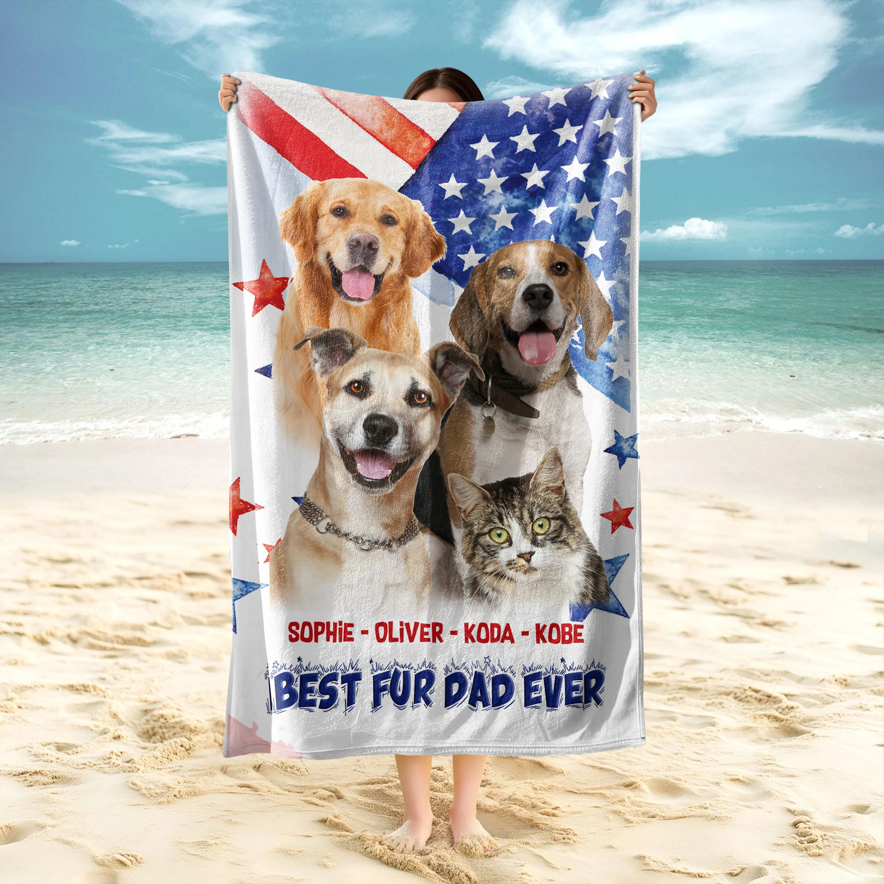 Custom Photo Best Dog Dad Mom Ever Beach Towel Summer Gift For Dog Lovers Cat Lovers CH07 895798 - Image 2