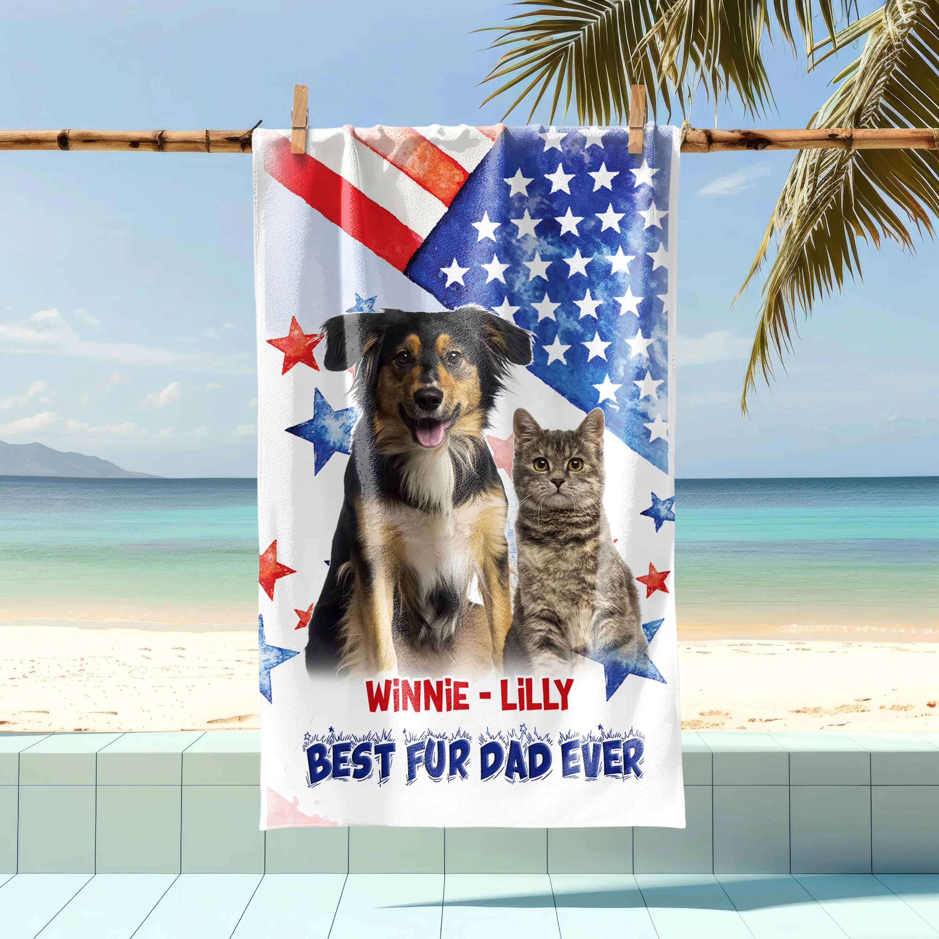 Custom Photo Best Dog Dad Mom Ever Beach Towel Summer Gift For Dog Lovers Cat Lovers CH07 895798 - Image 3