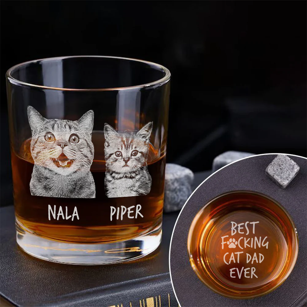 Custom Photo Best F*cking Cat Dad Ever Engraved Whiskey Glass Gift For Cat Lover CH07 895988 - Image 3