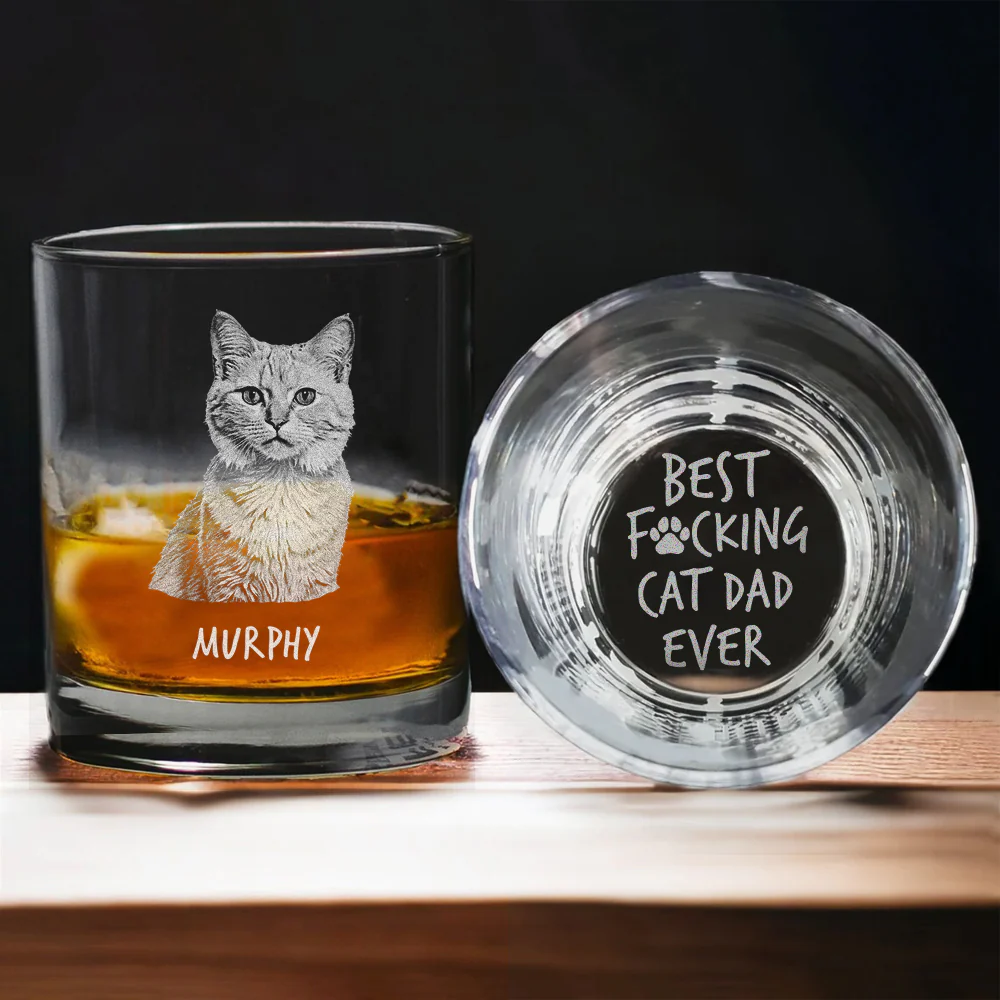 Custom Photo Best F*cking Cat Dad Ever Engraved Whiskey Glass Gift For Cat Lover CH07 895988 - Image 4