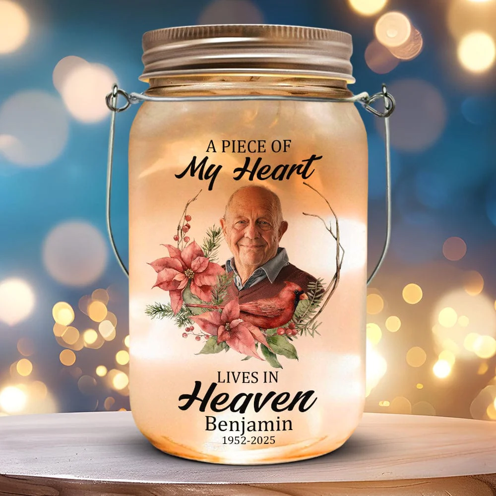 Custom Photo Dad Mom In Heaven Mason Jar Light Personalized Memorial Gift CH07 895236