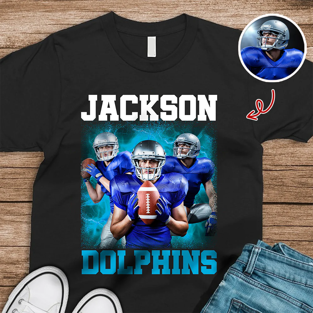Custom Photo Football Player Bootleg Tee - Personalized Dark Shirt CH07 899480 - Image 4
