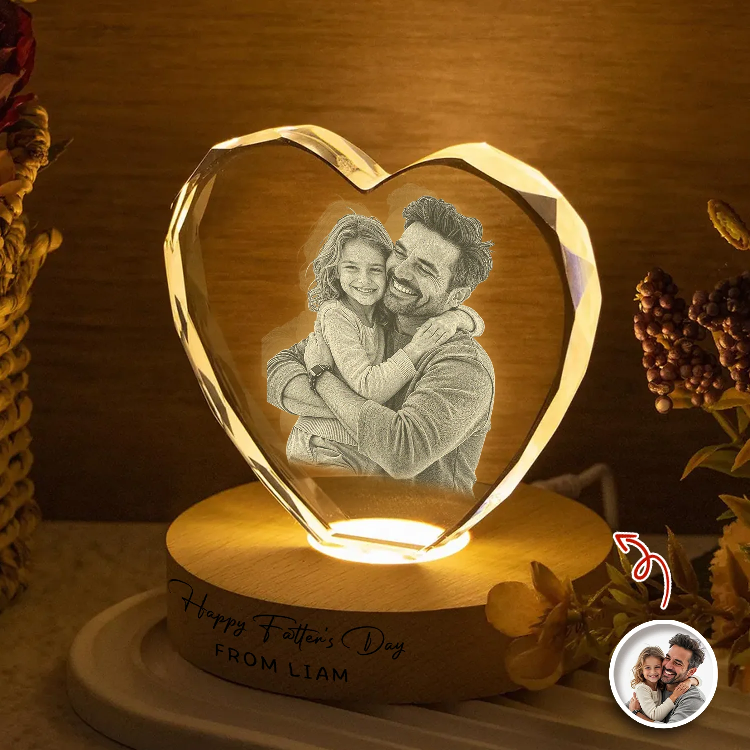 Custom Photo Happy Father's Day Engraved Crystal Photo With Light CH07 921474 - Image 4