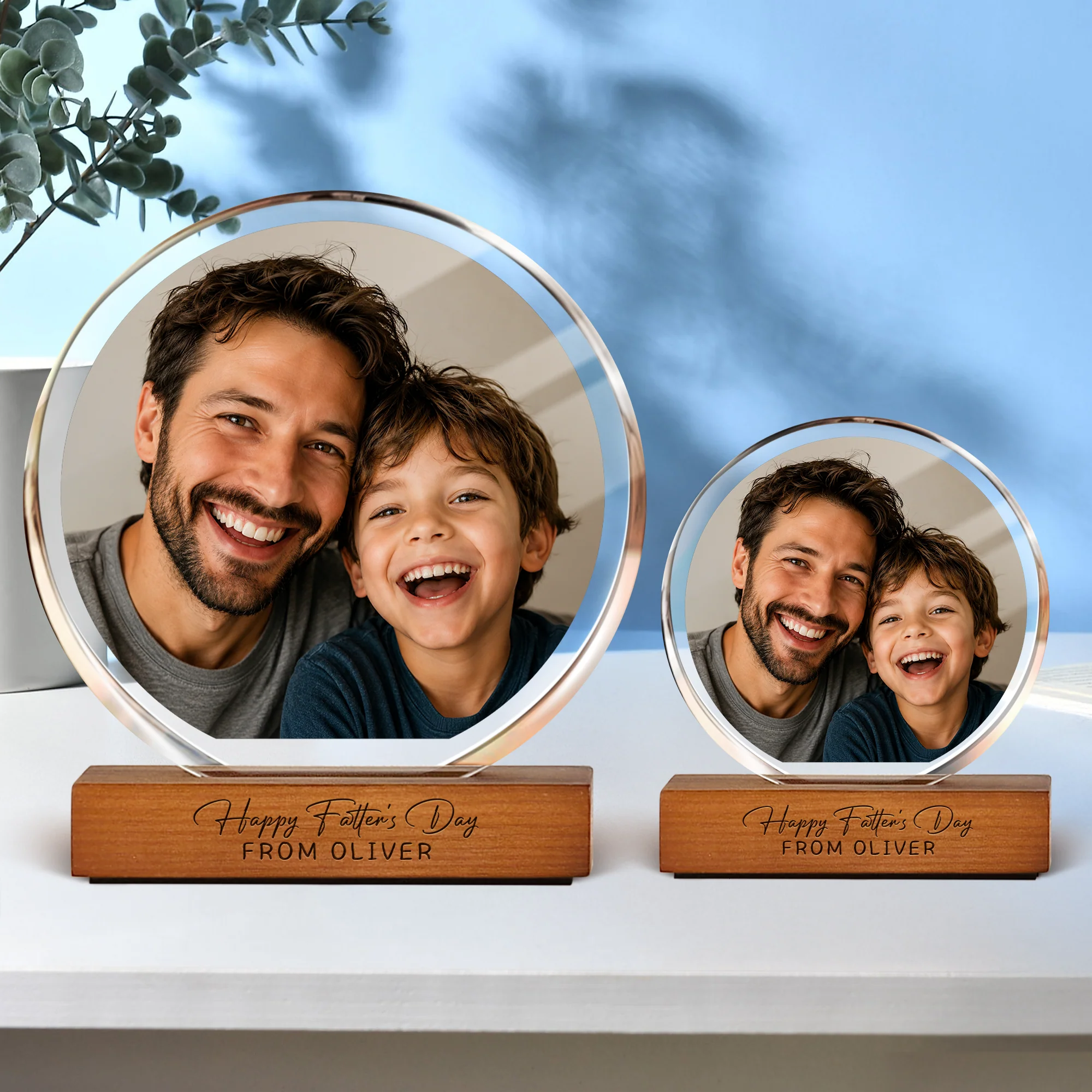 Custom Photo Happy Father's Day Round Acrylic Frame Block CH07 921476 - Image 3