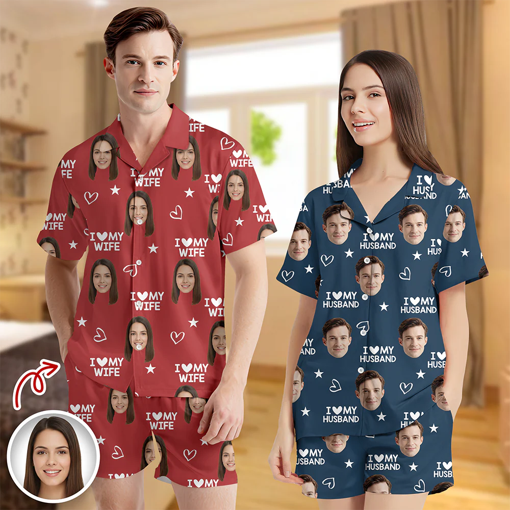 Custom Photo I Love My Wife/Husband Valentine's Gift Short Pajamas For Couple CH07 895422 - Image 2