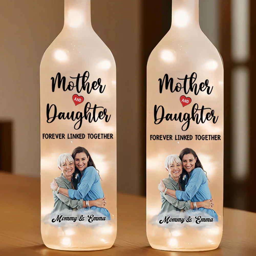 Custom Photo Mom And Daughter Forever Linked Together Personalized Bottle Lamp CH07 895304 - Image 2