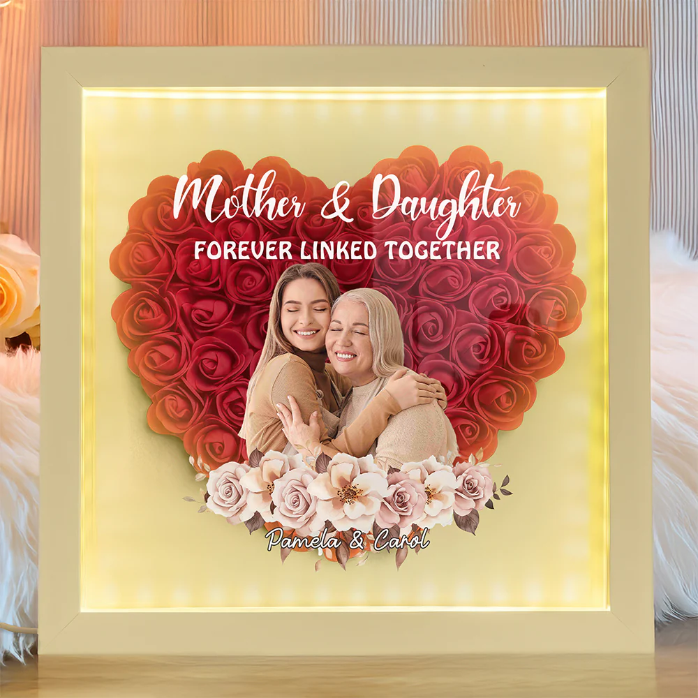 Custom Photo Mother And Daughter Forever Linked Together Personalized Flower Shadow Box  Mother's Day Gift CH07 895470 - Image 3
