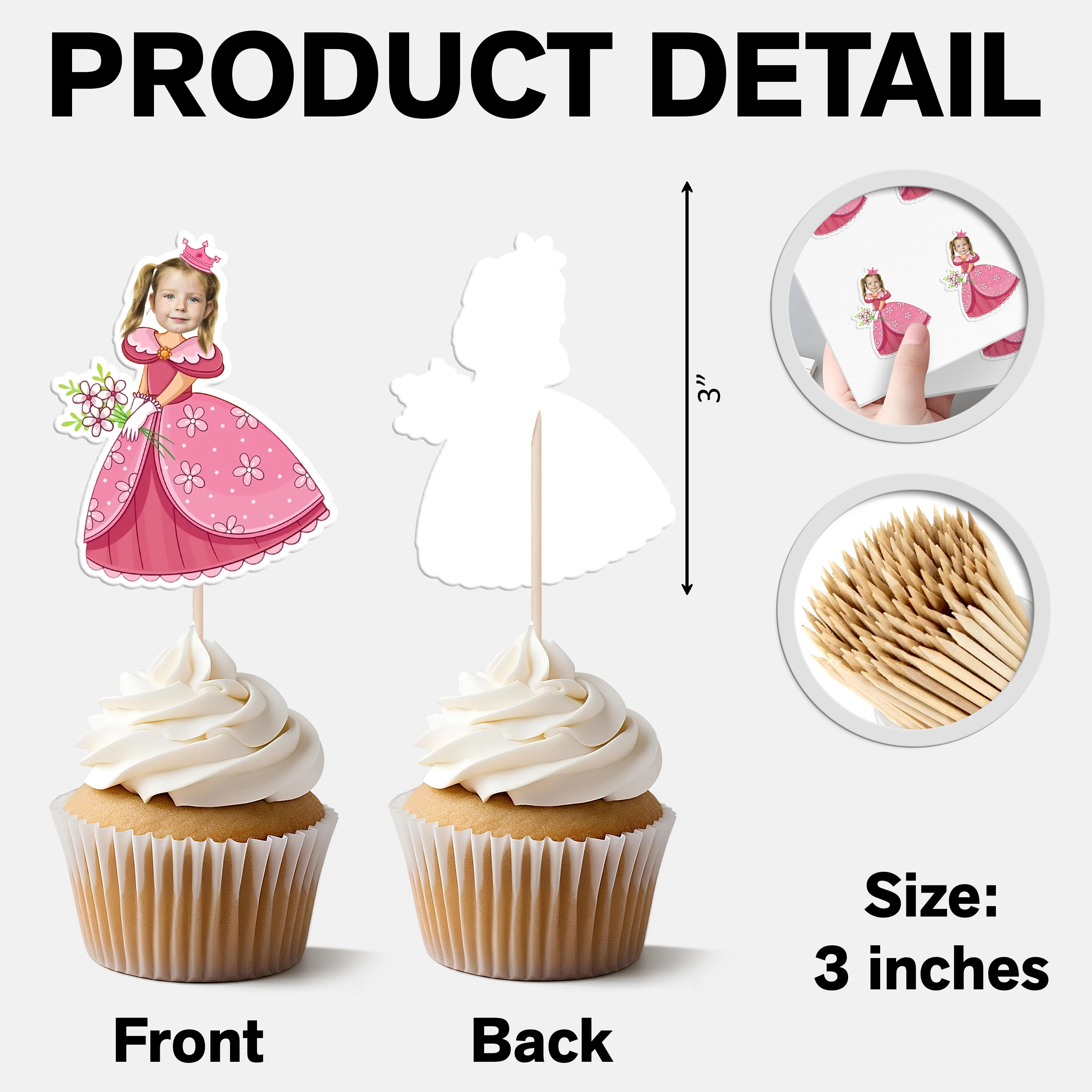 Custom Photo Princess Cupcake Toppers Personalized Birthday Gift Princess Party Decor CH07 895436 - Image 7