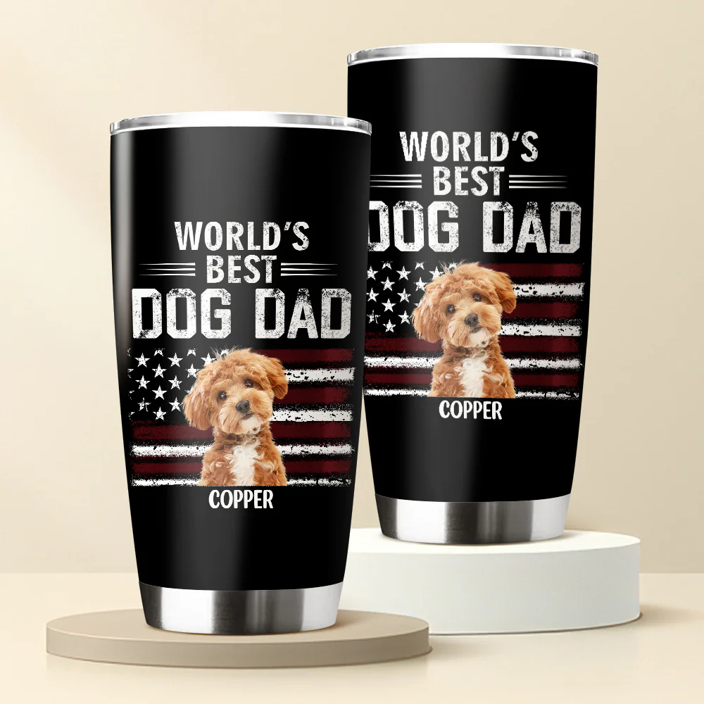 Custom Photo World's Best Dog Dad - Personalized Fat Tumbler Gift For Dog Lovers CH07 895980 - Image 2