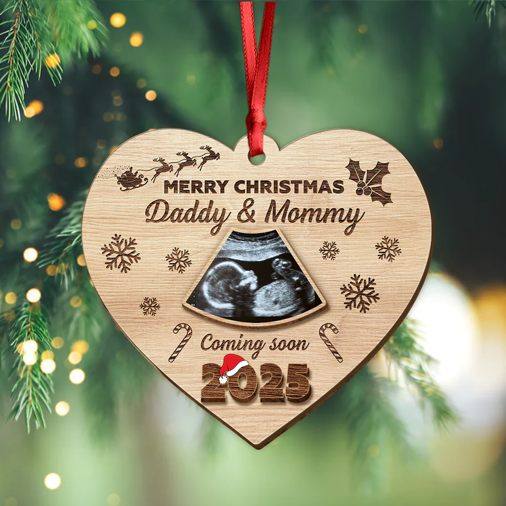 Custom Ultrasound Photo Baby Reveal Personalized Pregnancy Announcement Christmas 2 Layered Wood Ornament CH07 899272 - Image 6