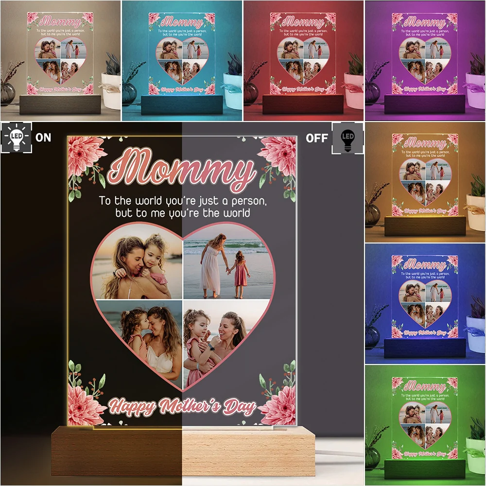 Custom Photo Mom, To Me You're The World Personalized Acrylic Plaque LED Night Light Gift For Mom Grandma CH07 895258 - Image 5