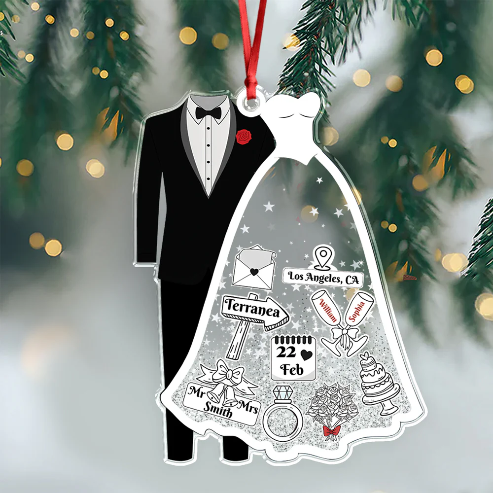 First Christmas Married Personalized Wedding Acrylic Ornament Christmas Gift CH07 896928 - Image 4