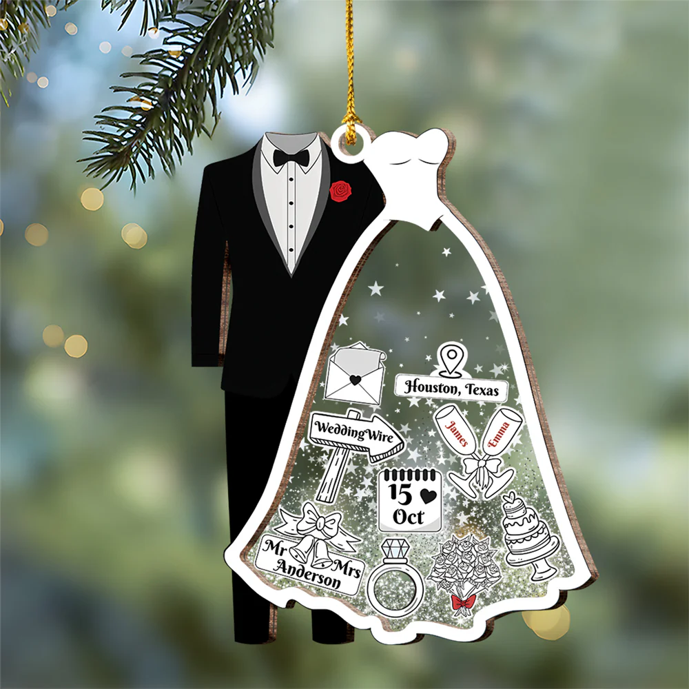 First Christmas Married Personalized Wedding Wood & Acrylic Ornament Christmas Gift CH07 899404 - Image 2