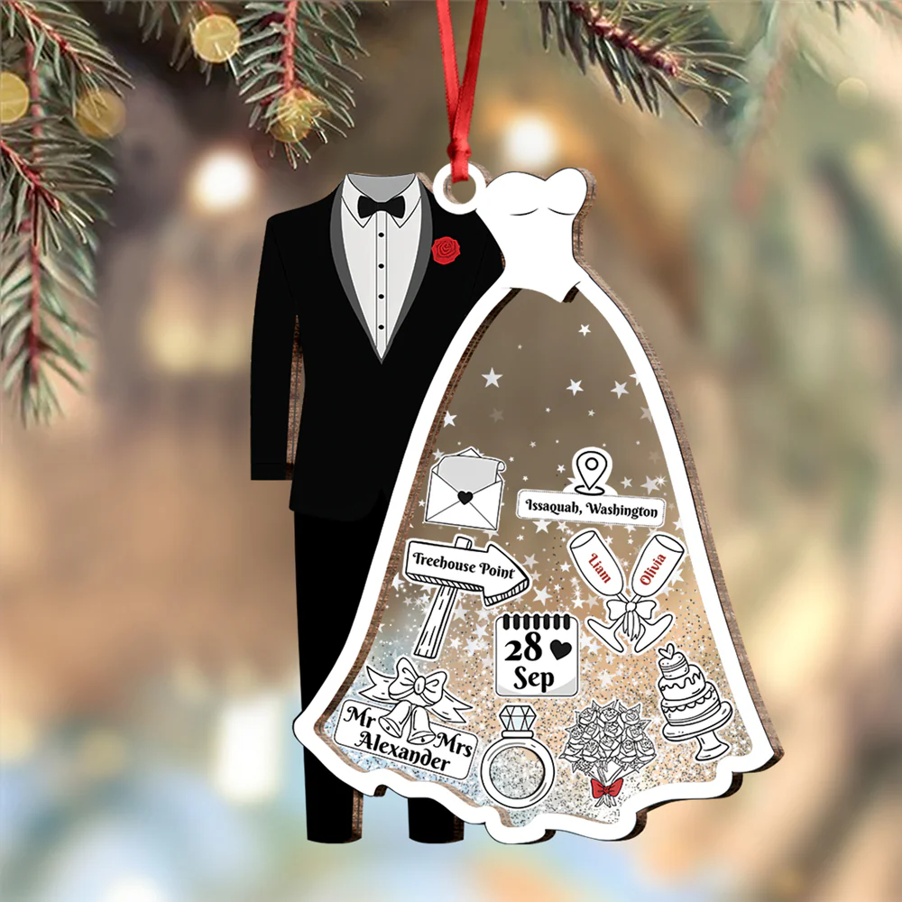 First Christmas Married Personalized Wedding Wood & Acrylic Ornament Christmas Gift CH07 899404 - Image 4