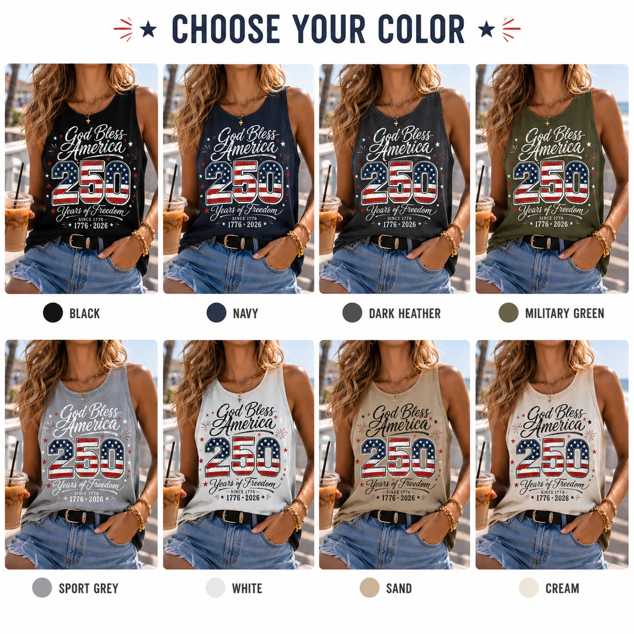 God Bless America USA 250 Years Of Freedom Tank Top Patriotic 250th Anniversary, America Independence Day Gift CH07 911796 - Image 3
