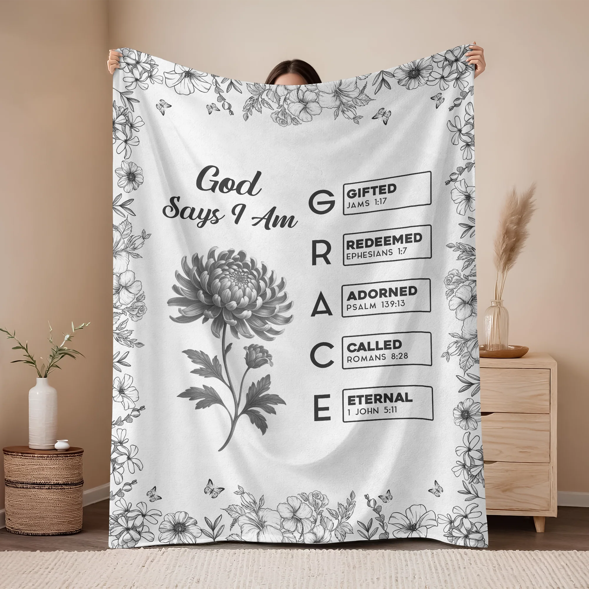 God Says I Am Name Letter In Bible Toile De Jouy Style - Personalized Blanket CH07 896956 - Image 6