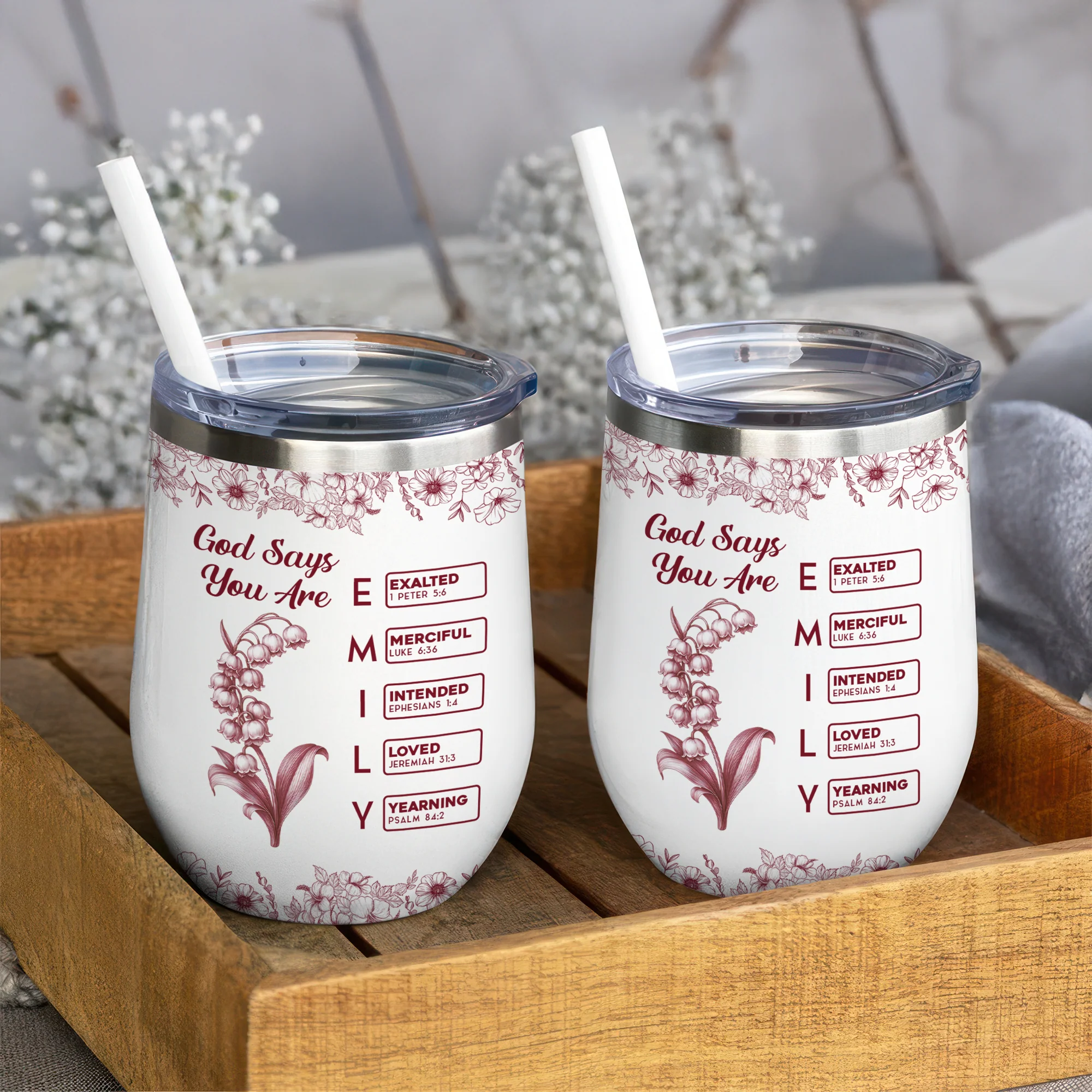 God Says I Am Name Letter In Bible Toile De Jouy Style - Personalized Wine Tumbler CH07 896826 - Image 6