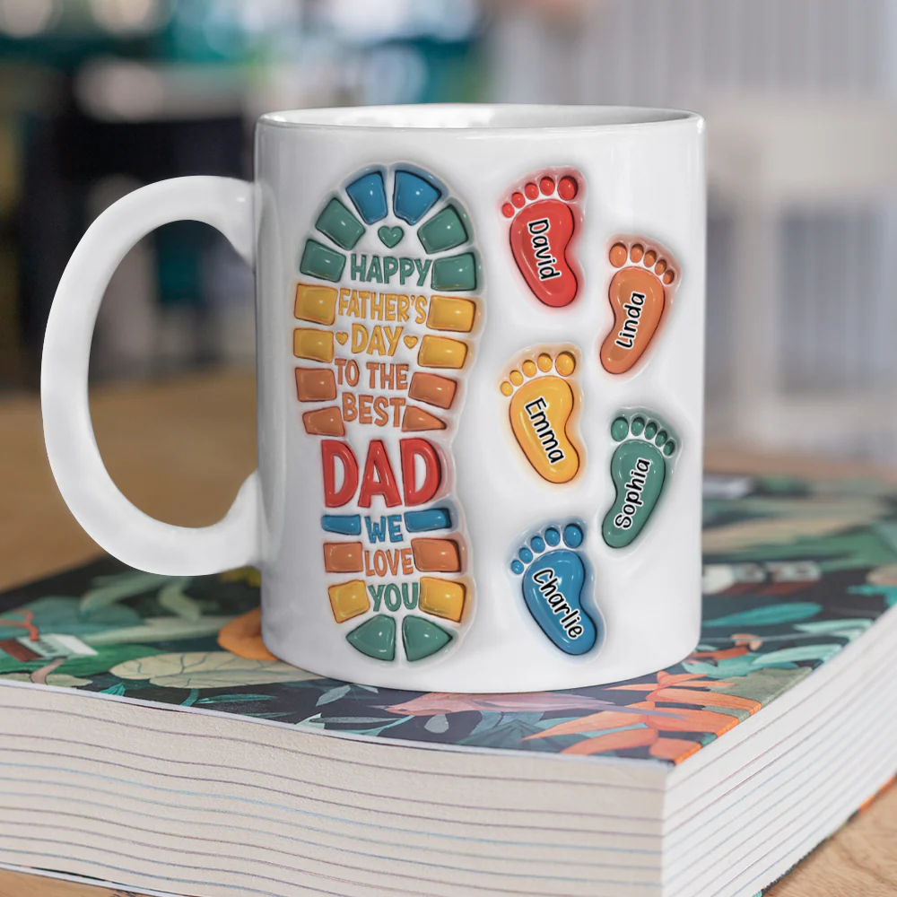 Happy Father's Day Custom Dad and Kids Footprint 3D Inflated Printed Mug CH07 895290 - Image 3