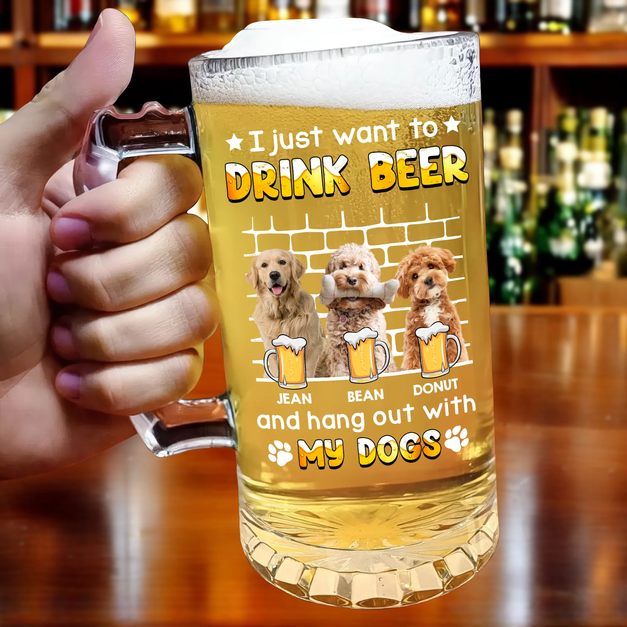 I Just Want To Drink Beer With My Dogs - Custom Photo Glass Beer Mug Funny Gift for Dog Lovers CH07 895566 - Image 2