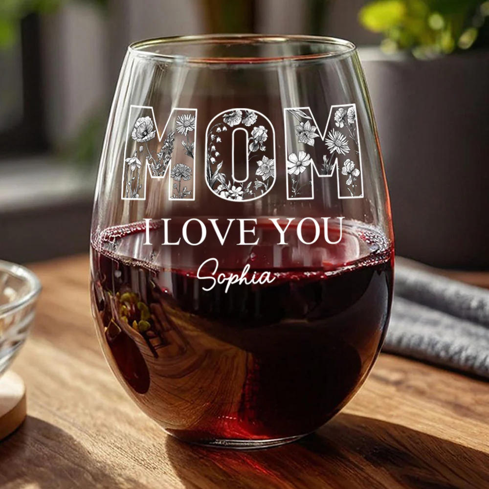 I Love You Mom Personalized MOM Floral Wine Glass Mother's Day Gift CH07 910856 - Image 3