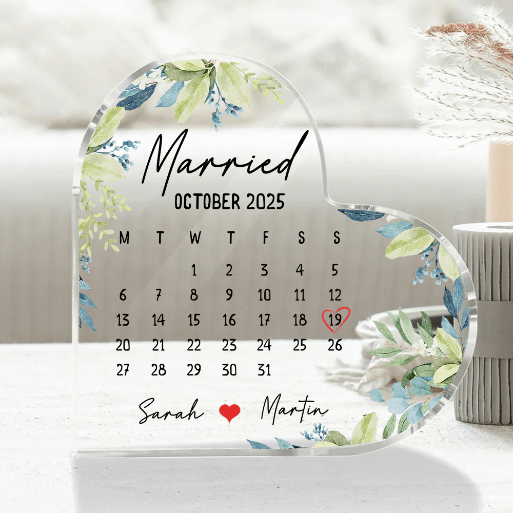 Married Calendar Heart Acrylic Plaque, Personalized Wedding Gift, Newlywed Gift for Couple TH10 895052 - Image 6
