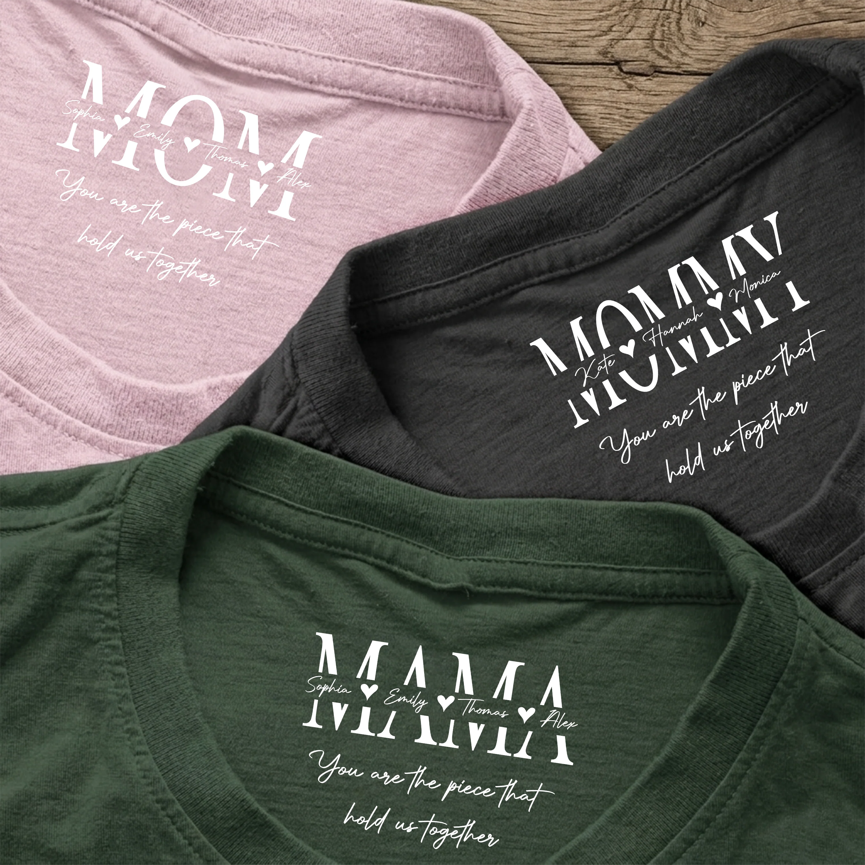 Mom, You Are The Piece That Hold Us Together Custom Kid Name Neck Print Shirt CH07 910932 - Image 5