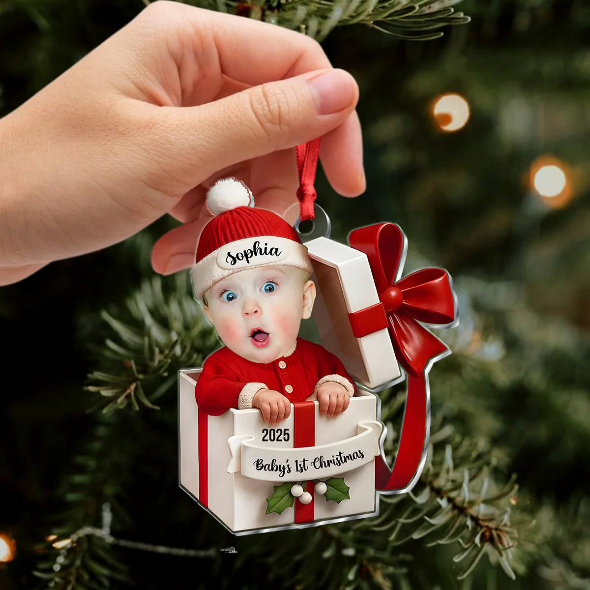 Personalized Baby in Gift Box Christmas 2D Flat Acrylic Ornament, Custom Baby Photo Ornament, Baby’s First Christmas Gift CH07 895338 - Image 3