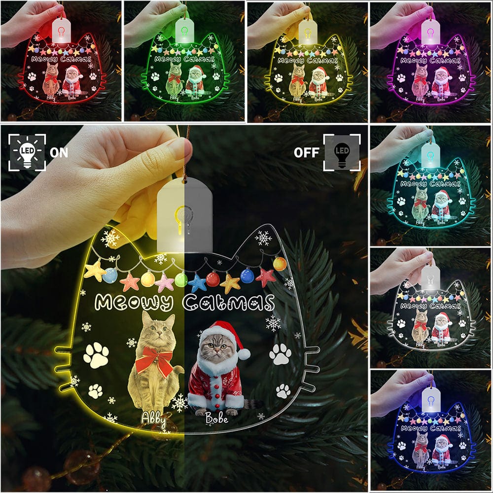 Custom Cat Photo Meowy Catmas Led Light Ornament Funny Gift For Cat Lovers HO82 895000