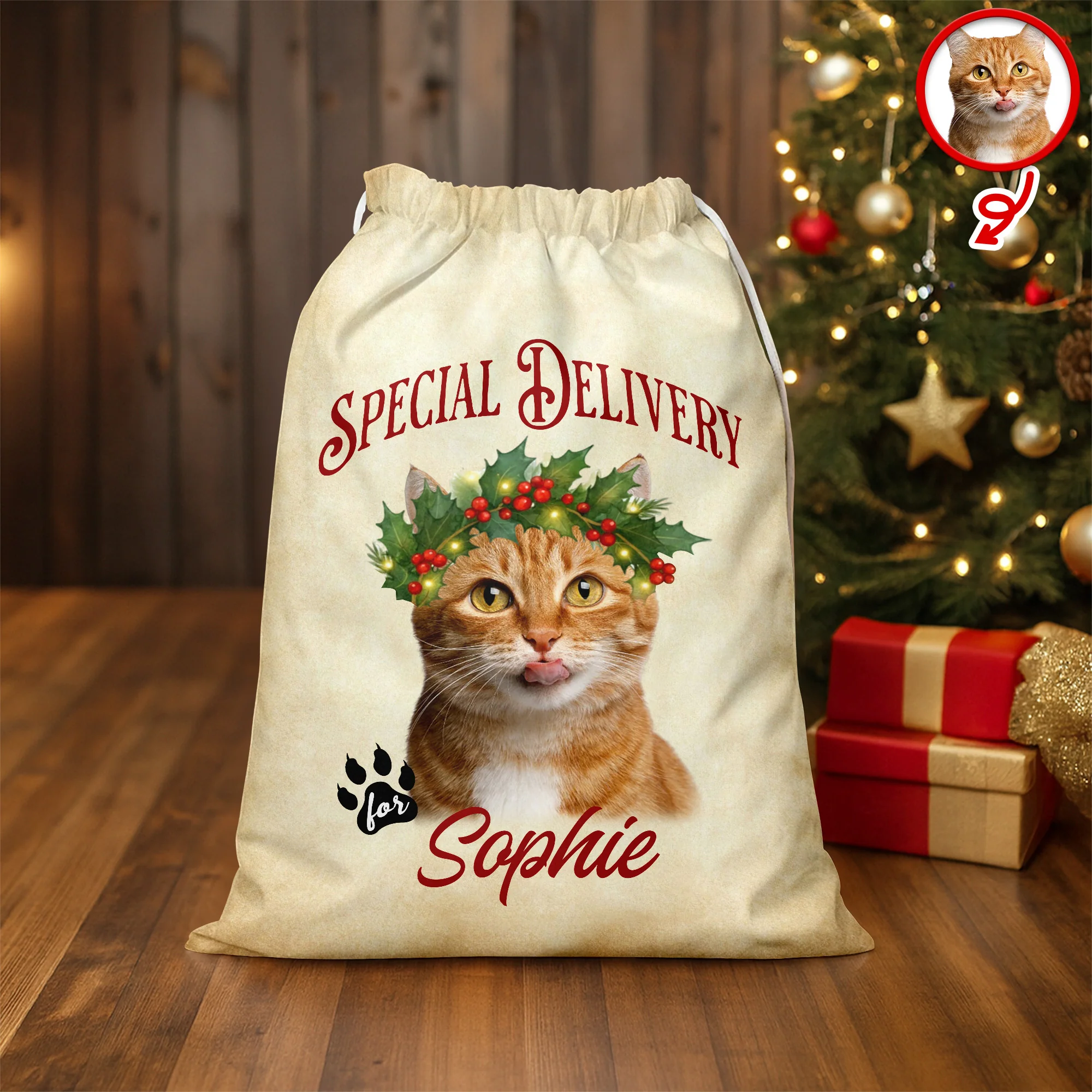 Personalized Cat Santa Christmas Bag Custom Cat Name Christmas Sack Special Delivery CH07 899416 - Image 3