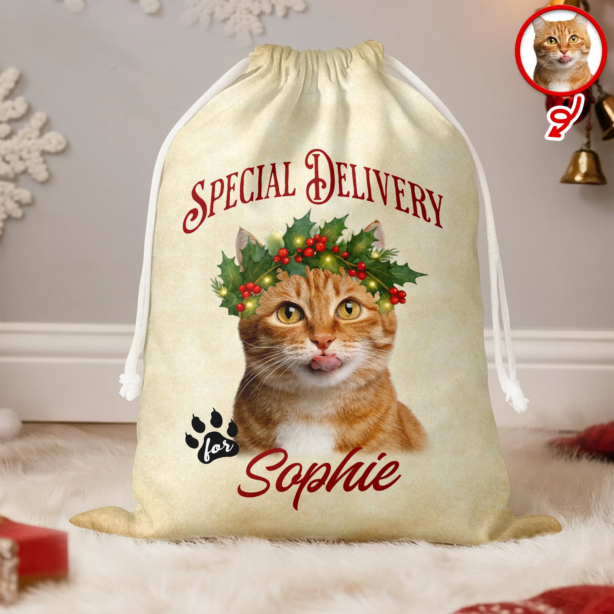 Personalized Cat Santa Christmas Bag Custom Cat Name Christmas Sack Special Delivery CH07 899416 - Image 5